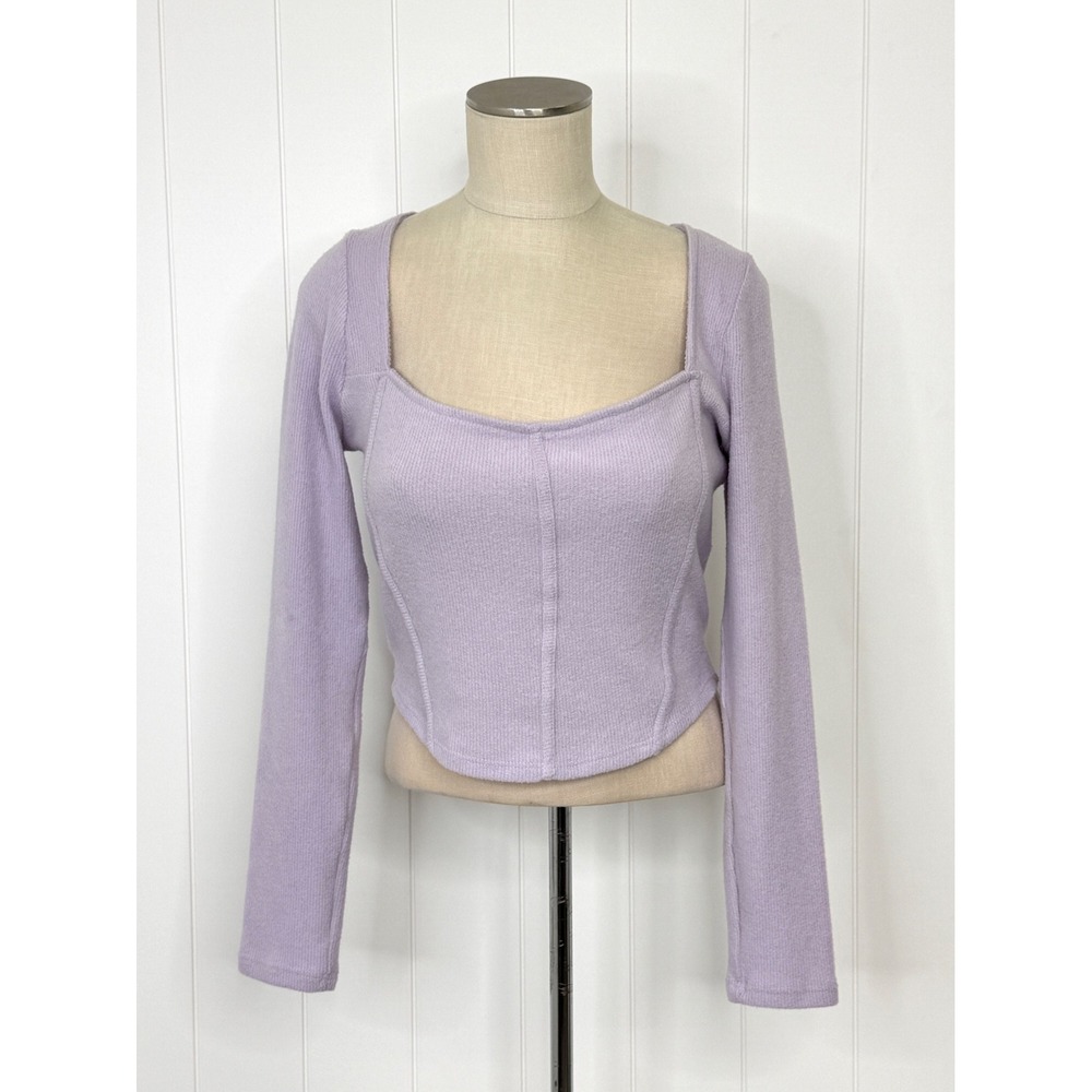 Lush Corset Ribbed Crop Top NWT Flaw Women M Lilac Square Neck Y2K Coquette